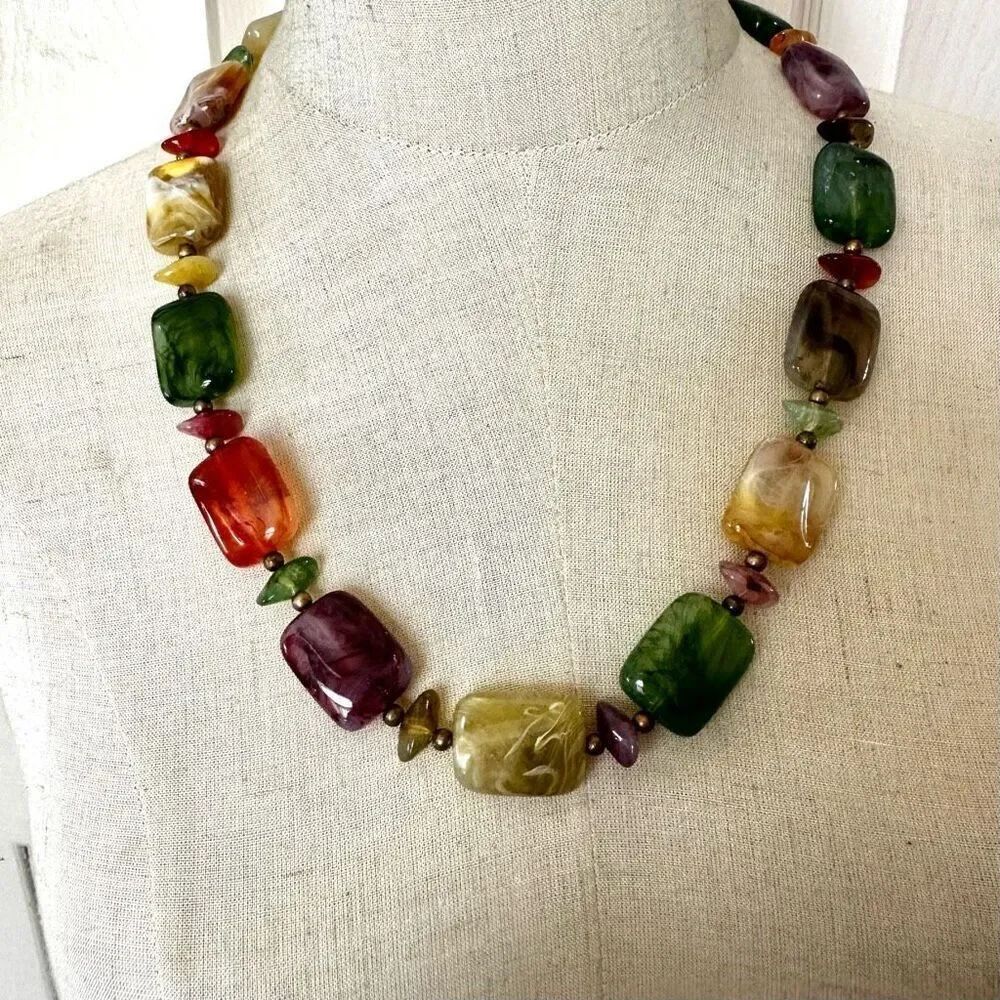 Colorful long beaded necklace